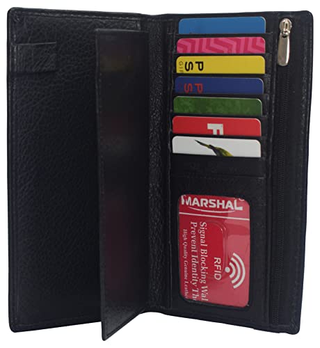 MARSHAL Genuine Leather Checkbook Cover Wallet Organizer with Credit Card Holder (Black)3