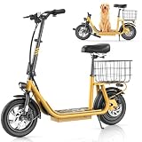 Caroma Peak 1200W Electric Scooter with Seat, Electric Scooter Adults with 12' Tires, up to 30 Miles&20MPH, Foldable Electric Bike with Seat for Commuting(Yellow)