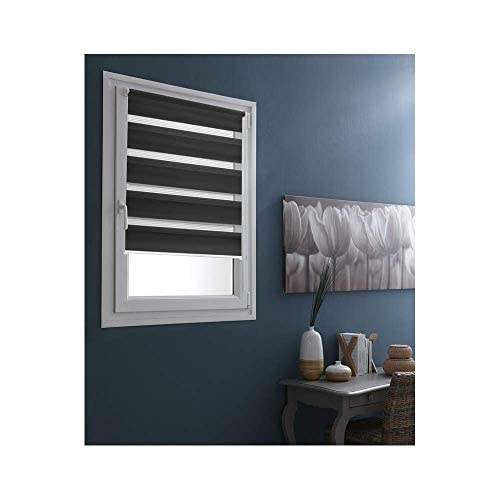 MADECOSTORE Double Store Enrouleur Jour Nuit - Gris - L45 x H100cm - Fixation avec ou sans perçage - Chaînette coordonnée DD7908045100