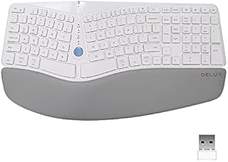 DeLUX Wireless Ergonomic Keyboard, Split Design with Wrist Rest, Natural Typing, 107 keys, 2.4G USB&Dual BT Connetion, Rechargeable, for Windows/Mac OS(GM901D White)