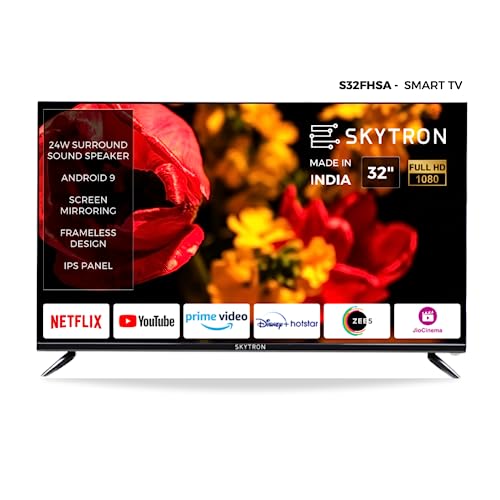 Skytron 80cm (32 Inches) HD Ready Smart TV (Black) (2022 Model), 24W Thunder Speaker Soundbar and Android Tv with Briefcase Packaging