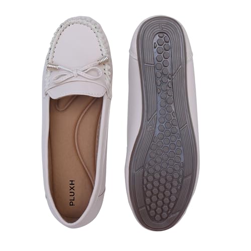 Image of Pluxh Women's Bow Detail Ballet Flats | Soft Cushioned Comfort Shoes | Lightweight Slip-On Footwear | Flexible Anti-Slip Sole | Office Flats