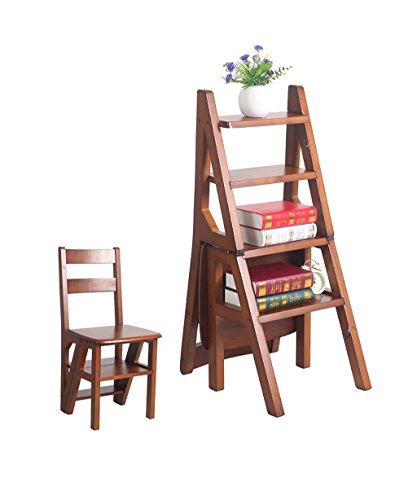Preisvergleich Produktbild CAIJUN Stuhl-Leiter Hockerleiter, Tritt- Kleine Leiter, Trittleiter, Klapphocker - Holz Retractable Wooden Stool Ladder Staircase with 4 Steps Holz-Tritthocker Klappstufen (Farbe : C)