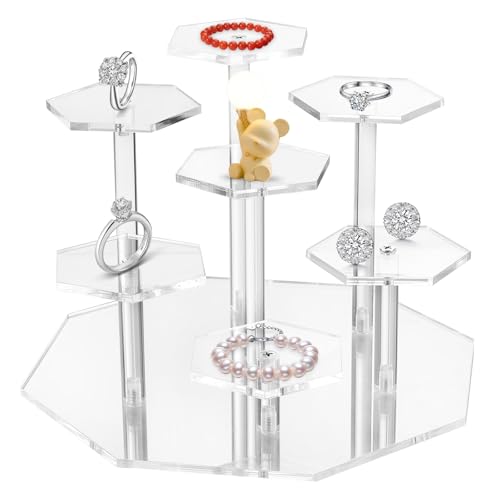 Soporte de Exhibición de Acrílico de 7 Niveles, Vitrina Expositora Transparente Hexagonales para Expositor Perfumes, Relojes, Anillos, Pendientes, Cupcakes, Pbjetos Coleccionables, Figuras de Acción
