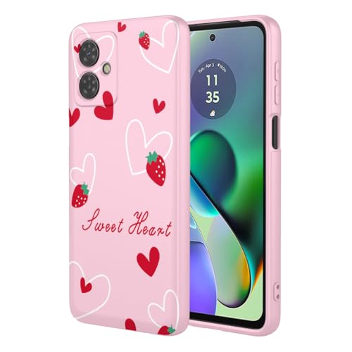 SEAHAI Case for Motorola Moto G14 Ultra Thin Silky Soft Touch Liquid Silicone Cover with Cute Flowers and Animal Patterns Shockproof TPU Bumper Stylish Case - Pink S07