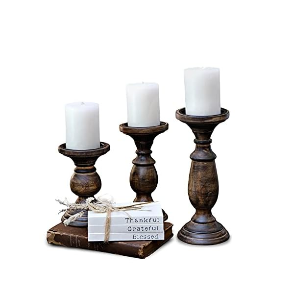Tall Candle Holders for Pillar Candles, Rustic Candle Holders Table Centerpiece Accent, Pillar Candle Holder for Dining Table, Farmhouse Candle Holders, Wood Candle Holders for Mantel Black Dark Brown