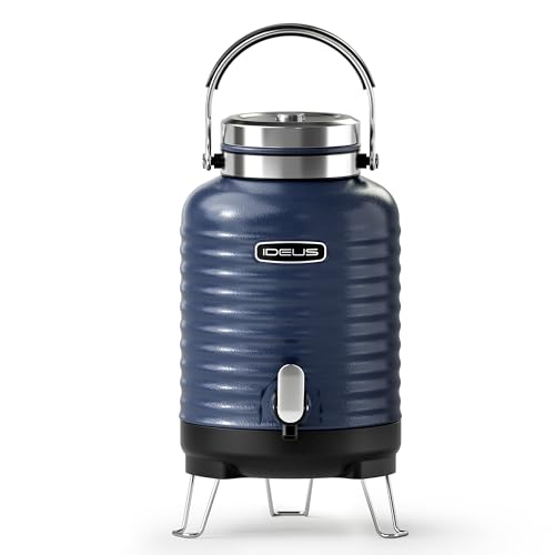 Image of IDEUS Insulated Beverage Dispenser, All-in-one for Camping Vacuum Double-Wall Stainless Steel Water Cooler Coffee Carafe Jug Leakproof Drink Container with Handle, Spigot & Stand (Blue, 1,4gal)