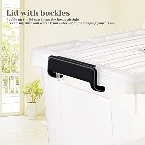 HOHAOO Storage Boxes with Lids,4 Pack 40L Stackable Storage Boxes Clear Plastic Nestable with Clip Locked for Home,Office,Garage,Shelves
