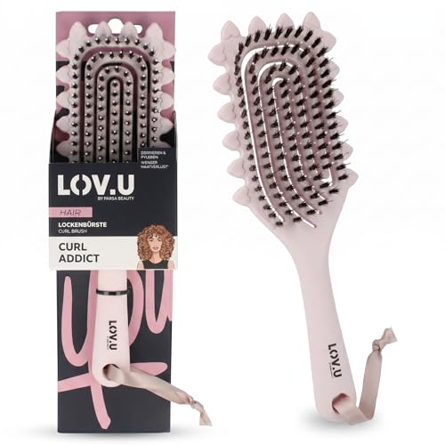 PARSA Beauty LOV.U Lockenbürste für definierte Locken Spiralbürste für Naturlocken & Wellen Entwirrbürste ohne Ziepen Curly Girl Method Hair Brush Anti-Frizz Stylingbürste für nasses Haar Rosa