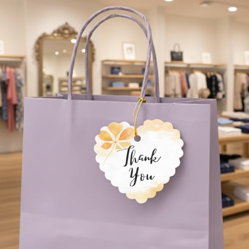 Image of CVANU Heart Shaped Thank You Tags 150-Pcs with Golden String, Floral Design Gift Tags for Wedding Favors| Birthday Party| Small Business Packaging (2.16x2.36 inch) D2