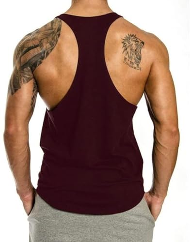 Image of Men's Summer Inner Vest Stringer Soild Round Neck Sleeveless Polyester Tshirt for Gym