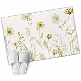 Xibuciein Spring Florals Felt Area Rug with Dotted Non-Slip Backing, Watercolor Light Yellow Floral Leaf Plant Beige Background Natural Floor Mat for Living Room Bedroom Office, 60x90cm, Rectangle