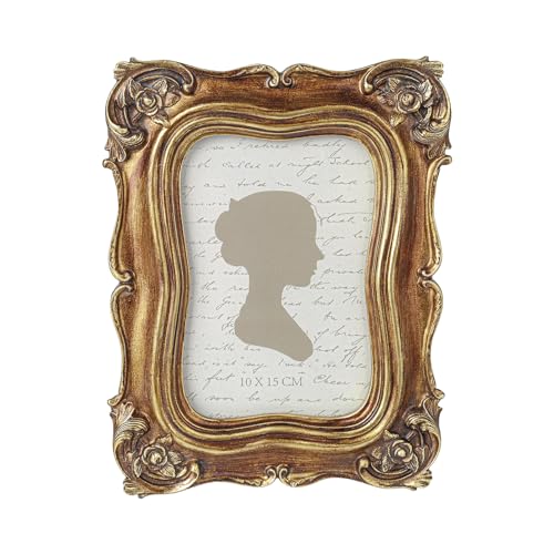 Sunlit Marco de fotos vintage de 4 x 6 pulgadas, marcos de fotos antiguos de lujo con frente de cristal, bronce