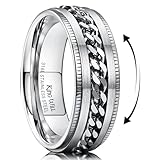 King Will 316L Stainless Steel Fidget Ring for Men Women-8mm Width with Sliver Plated Chain Spinner Ring, Durable Wedding Band with Stress Relief Comfort Fit Fidget Spinner Men's Jewelry Size 9