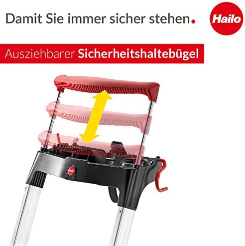 Hailo TopLine L100 8050-307 Aluminium Safety Stepladder with Multifunctional Shell, Safety Holder, Platform Lock and 130 mm Extra-Deep Steps, Black, 8050-307