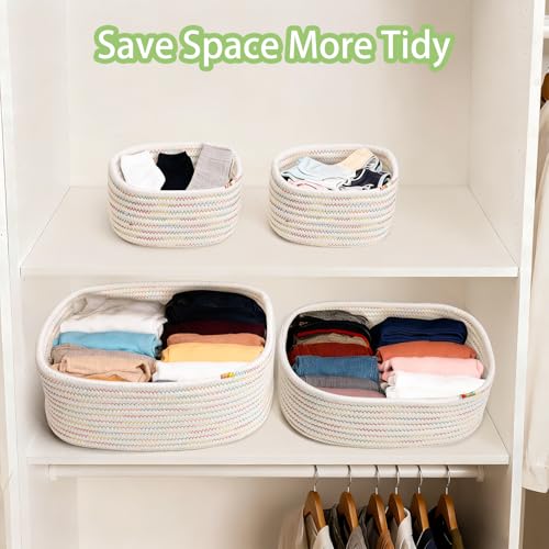 VORHOT 4er Set Aufbewahrungskorb Geflochten Baumwollseil, Korb Aufbewahrung Körbchen Wickeltisch Organizer, Stapelbare Deko Korb Speicher Storage Basket für Kinderzimmer Wohnzimmer Bad