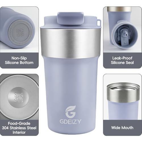 Image of Insulated Travel Coffee Mug, 17oz Stainless Steel Leakproof Flip Straw Cup