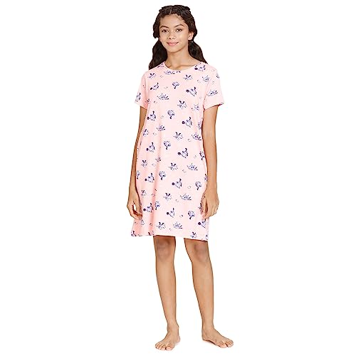 Image of Zivame Mickey & Friends Knit Cotton Knee Length Nightdress - Lemon Drop