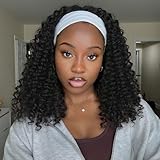 FANCEE Fancy Hair 16 Inch Kinky Curly Headband Wig for Black Women Glueless Synthetic Black Half Wig with Headband None Human Hair