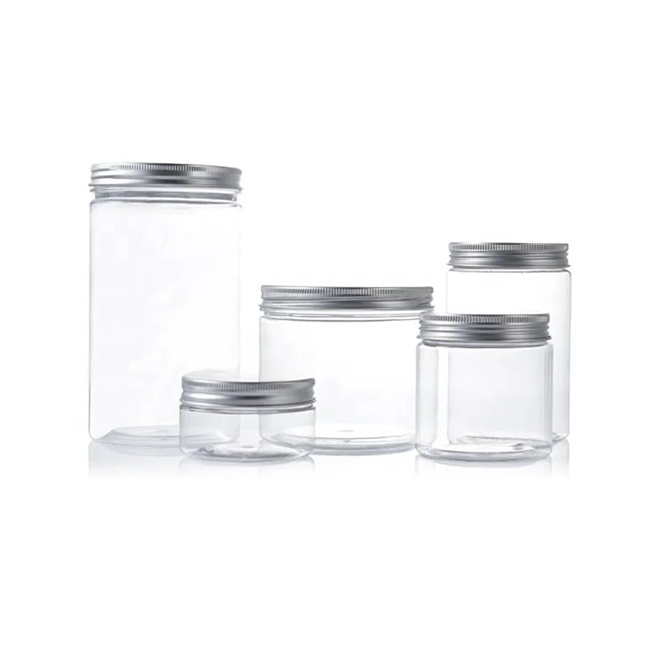 SHOBI Contenitori Alimentari in Polietilene con Coperchio in Alluminio, Barattoli in Plastica Ricaricabili Ermetici per Alimenti con Tappi a Vite (24, 250 ml)