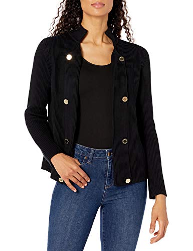 Calvin Klein Women's Open Sweater Jacket with Buttons, Black, Medium