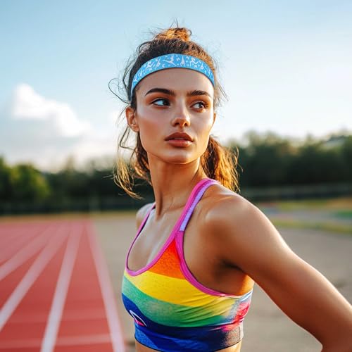 4 PCS Tie Dye Elastic Headband No Slip Adjustable Rainbow Headpieces Yoga Sports Exercise Hair Accessories for Women and Girls2