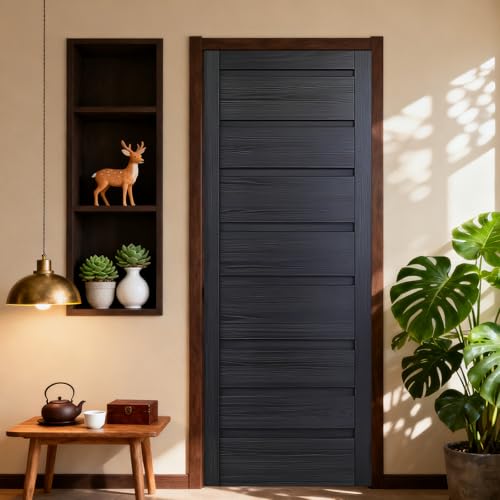 Image of Nuxovilar Dark Wood Slat Door Stickers Peel Stick PVC 30.3x78.7 in