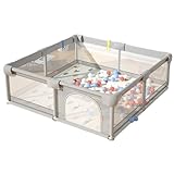 ベビーサークル 扉付き メッシュ 大型 ハイタイプ 四角 ベビーフェンス 柵 プレイヤード 子供用 安全 折りたたみ ゲート ベビーゲート ベビーガード ベビーサークル 収納袋付き (180*200cm)