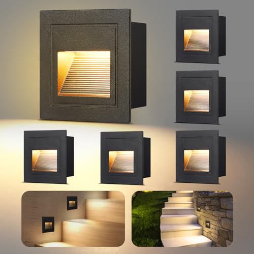 VivaLet 6 Piezas Iluminacion Escalera Led 3w 300lm, Iluminación de Pared 230v 3000k, Iluminación de Escalera Ip65, Caja de Montaje Empotrada 68mm, 85 X 85mm, Apliques de Pared de Led Escaleras