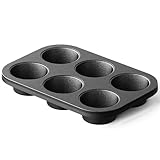 HONGBAKE Cast Iron Muffin Pan, Natural Uncoated Pre-Seasoned Muffin Tin, Nonstick Cupcake Pans for Baking, Stovetop & Oven Safe, Standard Size 6-Cup