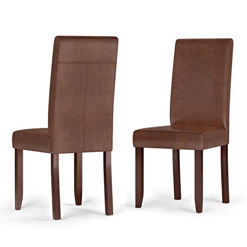 Simplihome Acadian Parson Dining Chair (Set Of 2), Distressed Saddle Brown Faux Leather And Solid Wood, Square, Upholstered, For The Dining Room, Transitional Modern #TOP7