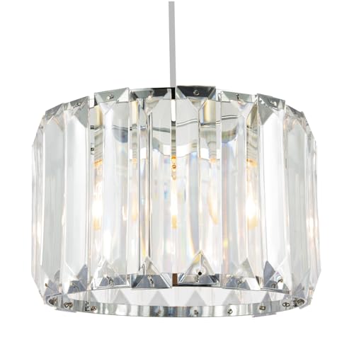Image of Contemporary Easy Fit Chrome Pendant Shade with Clear Acrylic Rectangular Rods | 25cm Diameter | 11w Maximum | Simple Installation by Happy Homewares