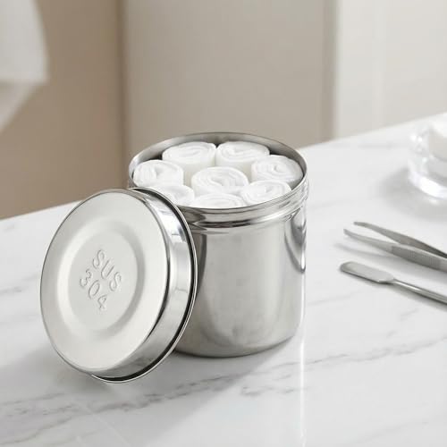 Image of COHEALI Stainless Steel Container Stainless Steel Rustproof Dressing Jar Unguent Storage Can Gauze Holder for Hospital Coffee Container