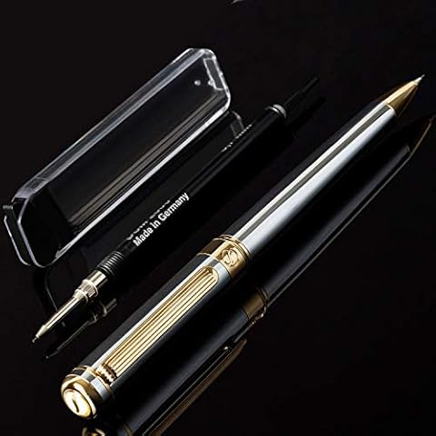 Silver Chrome Mechanical Pencil Scriveiner - Stunning Design, 24K Gold Finish, Schmidt 0.7mm Mechanism, Spare Leads, Best Luxury Pencil Gift Set for Men & Women, Professional Executive Office Pencils Cover