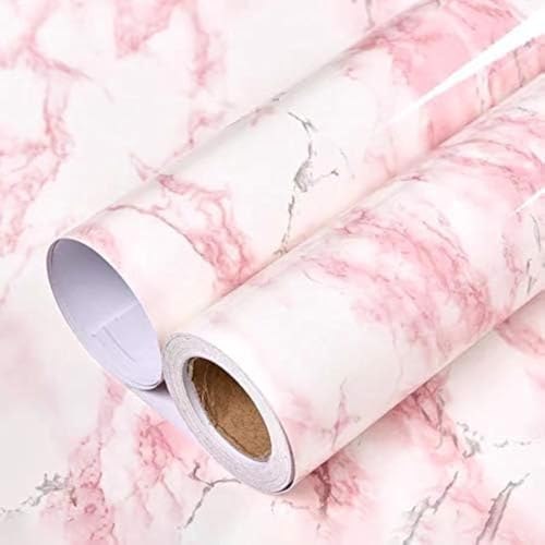 Papel de contacto de mármol blanco brillante y rosa para encimera, papel tapiz de granito de 15.8 x 78.7 pulgadas, papel tapiz autoadhesivo extraíble de cocina, impermeable, fácil de limpiar, rollo de
