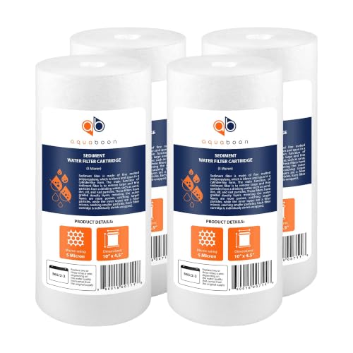 Aquaboon 5 Micron 10 x 4.5 Sediment Water Filter Replacement - 4 Pack | Whole House Water Filter Cartridge, Compatible with DGD-5005, WFHD13001B