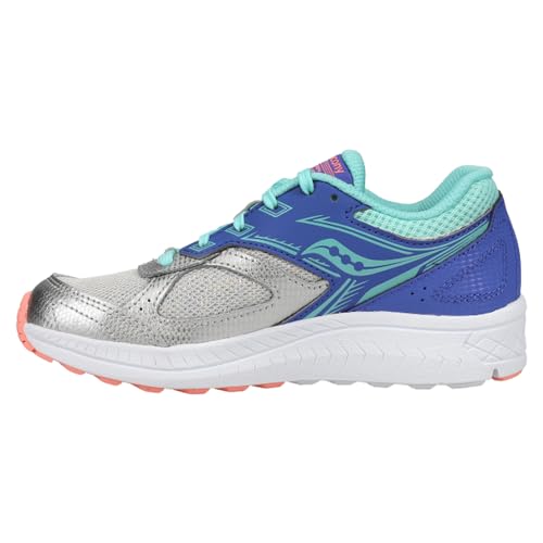 Saucony Cohesion 14 Lace to Toe Running Shoe, Silver/Periwinkle/Turq, 4 US Unisex Big Kid