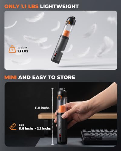 Image of A10 Cordless Car Vacuum & Air Duster, 20000Pa 4-in-1 Portable Mini Vac | 7800mAh 50-Min Runtime, One-Touch Empty, Type-C Fast Charge for Home, Office, Keyboards, Pet