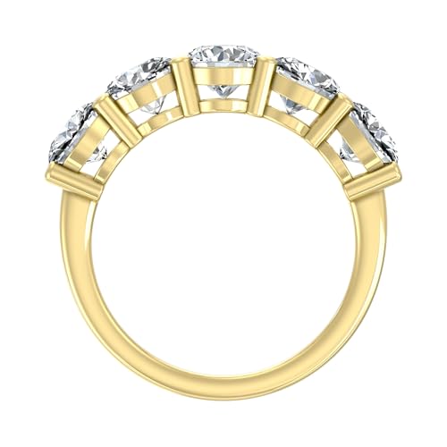 14K Yellow Gold Round-shape Lab Grown Diamond Five Stone Wedding Anniversary Band Ring (3 cttw, D-E Color, VS Clarity) Size 63