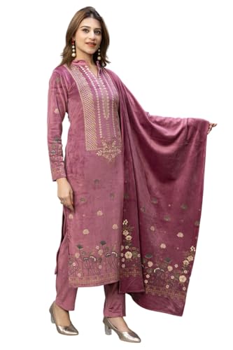 Image of HIFZAA velvet kurta palazzo set with dupatta for womens printed winter wear suit M to 4xl