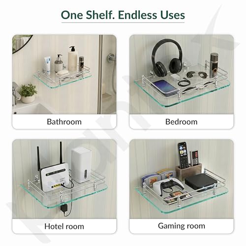 Image of Plantex Glass Setup Box Stand Wall Mounted /Glass Shelf /Wall Shelf Rack /Wall Mount Holder with Wall Brackets (12 X 9 Inch)