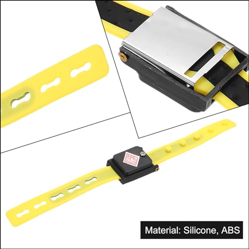 Image of MECCANIXITY Anti Static Wrist Strap, ESD Silicone Adjustable Antistatic Bracelet Cordless for Computer Electronics Repair Black, Yellow