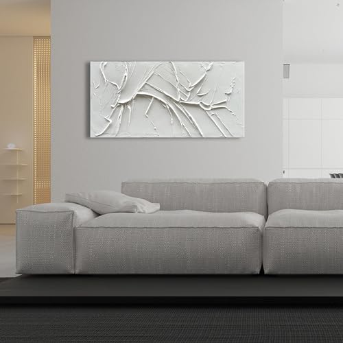 Nankai Hand-Painted Thick Texture White Minimalist Oil Painting 24X48 Inches Contemporary Abstract Art Oil Painting, Home, Office Wall Decoration Art thumb #3