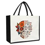 GOODBANER Mexican Sugar Skull Canvas Tote Bag for Women, Aesthetics Tote Bag, I Am The Storm, Sugar Skull Gifts for Women Dia De Los Muertos Reusable Mother's Day Gifts Beach Bags -07
