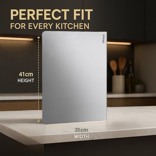 Image of Large Stainless Steel Chopping Board for Kitchen Countertop | Easy-Clean, Odor-Free Metal Cutting Board for Vegetables & Fruits | Durable Prep Board | 41 x 31 cm | Includes Stainless Steel Rolling Pin