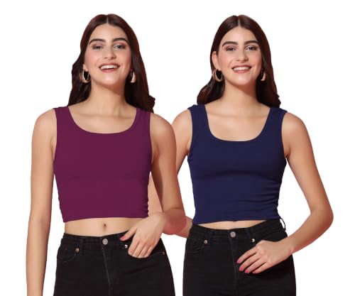 Image of TOPLOT Women's Solid Ribbed Round Neck Sleeveless Slim Fit Tank Top (5069)