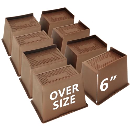 HANIHUA 8 Pack Dark Brown Bed Risers 6 inch Heavy Duty, Furniture Risers