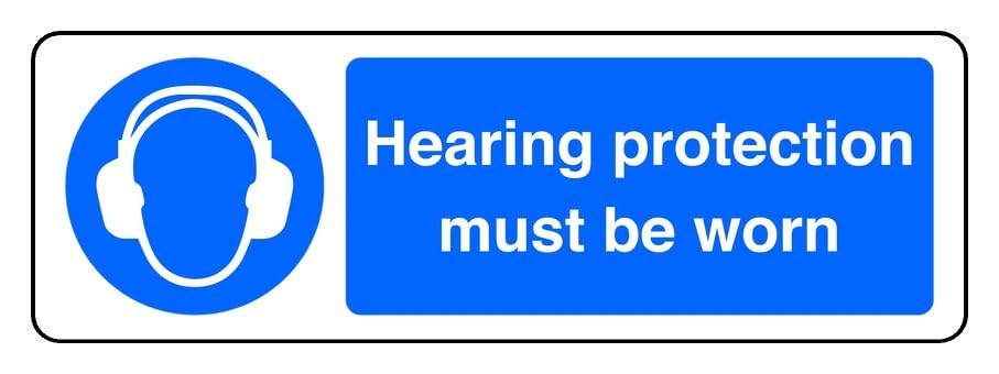 Hearing Protection Must Be Worn - safety sign - 1.2mm Rigid plastic for indoor/outdoor usage (450mm x 150mm) Viewing Distance within 7m.