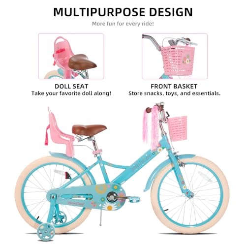 Image of JOYSTAR Little Daisy Kids Bike for Girls Boys Ages 2-10 Years, 12 14 16 20 Inch Girls Bikes with Doll Bike Seat & Streamers, Boys Bike with Flag & Number Plate, Multiple Colors