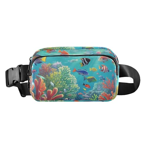 Large Crossbody Fanny Pack Men Women Waist Packs Water-resistant Coral Pattern Belt Bag for Walking Running,Multi11